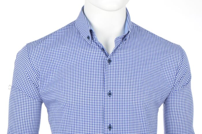 Edenvalley blue mini check korte mouw shirt 4069