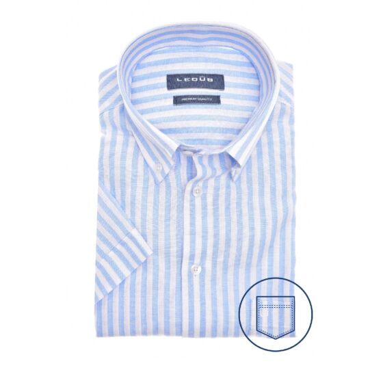 Ledub linnen/cotton stripe short sleeve shirt 4093